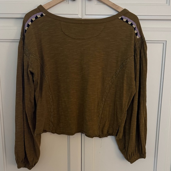 Free People Hand Me Down Embroidered Top in Moss Green - Picture 7 of 9